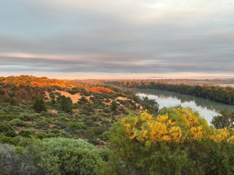 A river valley at sunrise.